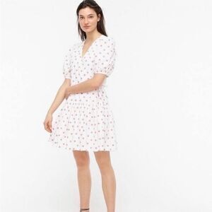 J. CREW White Polka Dot Red V-Neck Puff
Sleeve Poplin Wrap Mini Dress